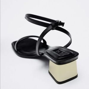 NWT Black and gold zara square toe sandals
